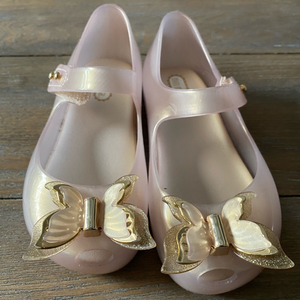 Like New Mini Melissa Gold Butterfly Shoes